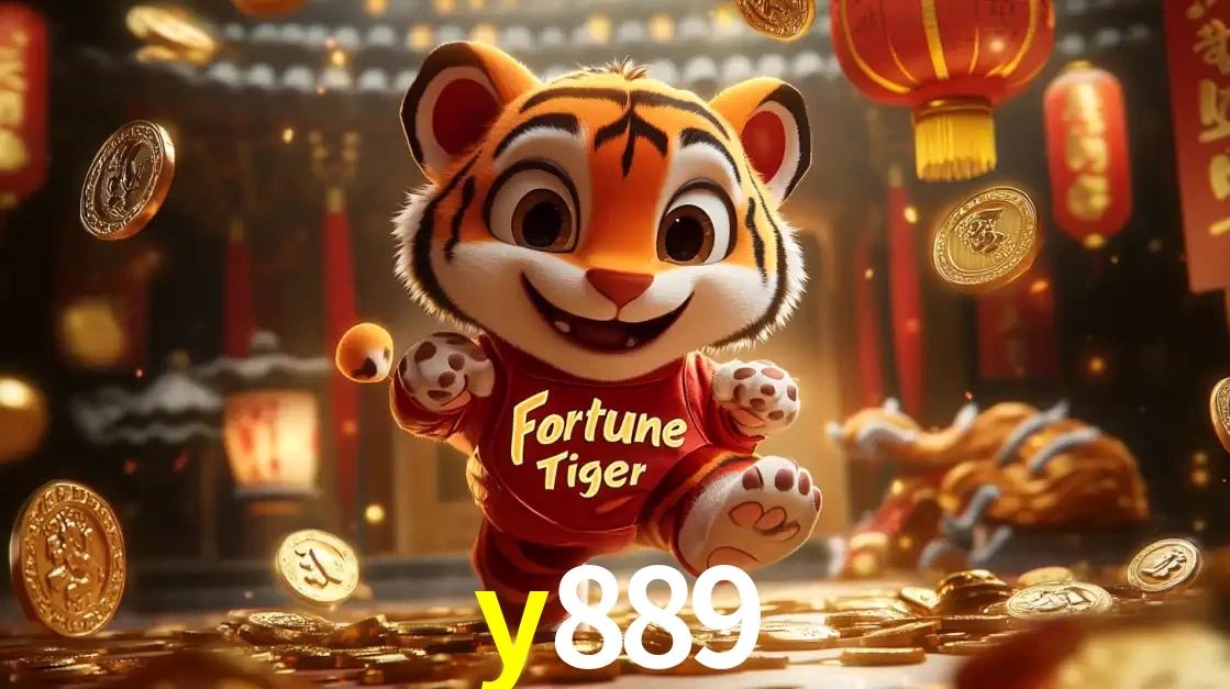 O alegre personagem do Fortune Tiger correndo sobre um caminho de moedas de ouro, simbolizando os grandes prêmios e a diversão do popular jogo de slot do y889.